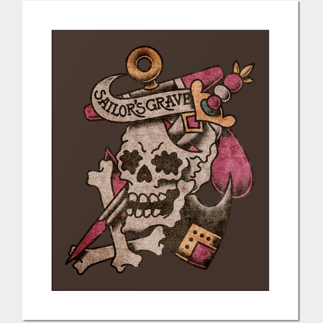 American Traditional Sailor's Grave Skull Wall Art by OldSalt